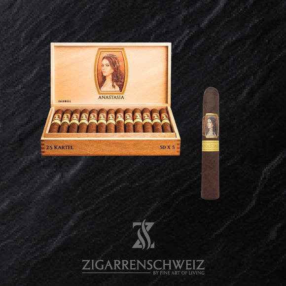Caldwell Anastasia Kartel 2022 – geöffnete 25er Zigarrenkiste mit Blick auf die Zigarren