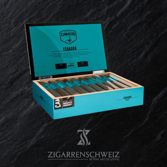Camacho Ecuador Gordo, 20er Zigarrenkiste geöffnet mit Blick auf die Zigarren